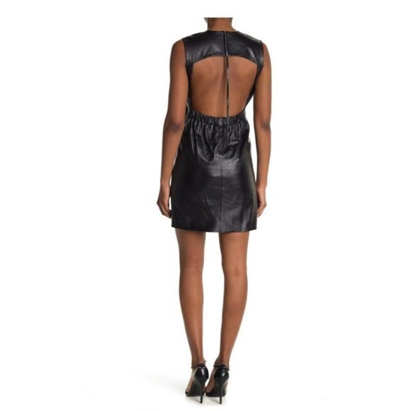 Helmut Lang Open Back black lamb Leather Dress Size 8 - Picture 1 of 12